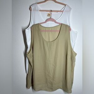 Set of 2 Women’s Plus Size Tank Tops Size 26-28W White Tan